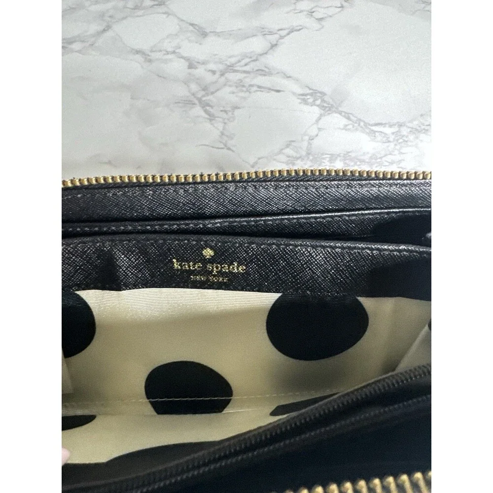 kate spade new york Black Women's Zip-Around Wallet, Folding, Credit Card, Logo